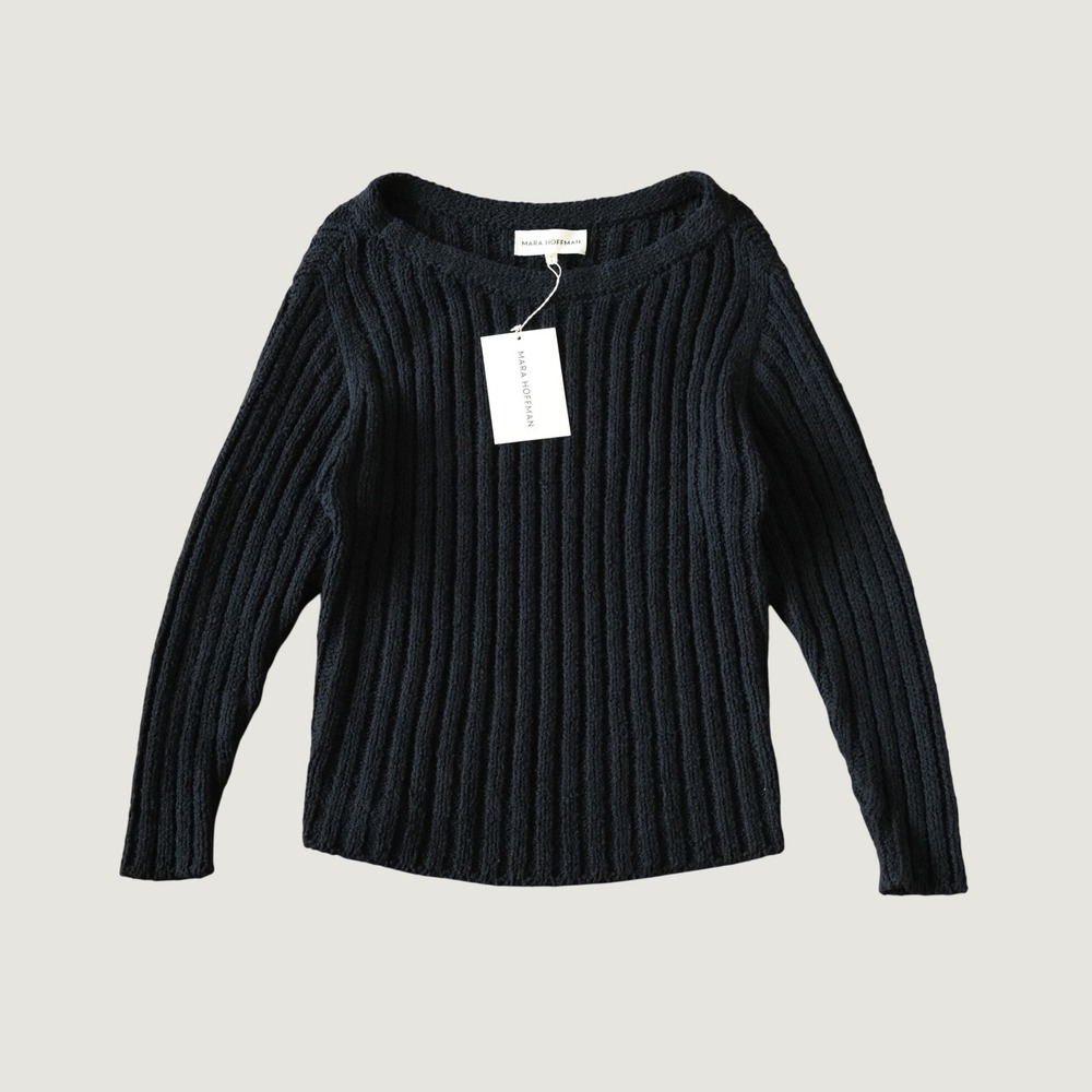 Mara Hoffman Marlena Sweater Ribbed Knit Black Boat Neck Pullover Size S NWT New